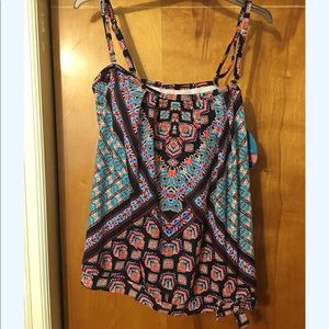 Swim Solutions Pattern Print Tankini Top S…